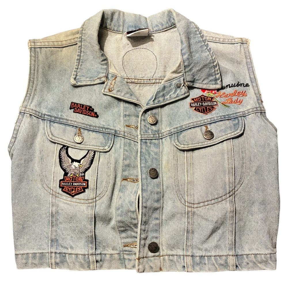 Vintage Denim Republic Harley Davidson Patch Biker Vest Women's Medium - Picture 2 of 10